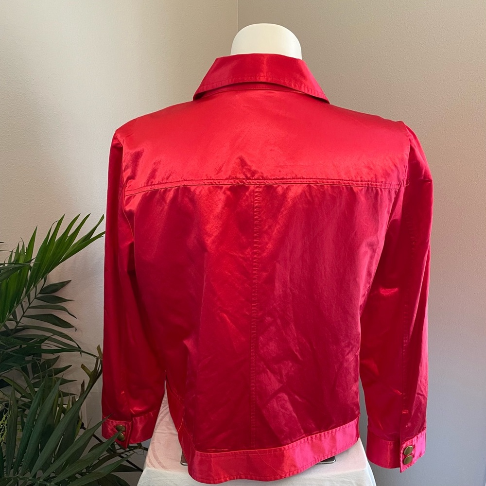 Chico’s sporty satin red long sleeve jacket size 3 - Picture 2 of 16